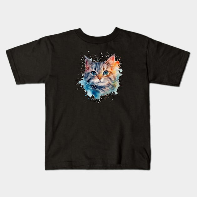 Watercolor cat Kids T-Shirt by A tone for life